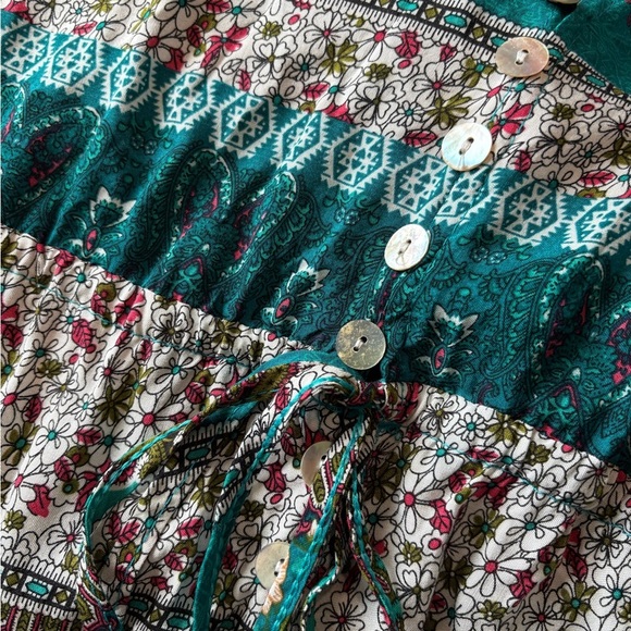 Boho Teal Patterned Button-Down Midi Dress | M - Picture 5 of 7
